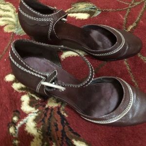 Nine West Brown ankle strap wedged heels super cute with jeans or classic pants